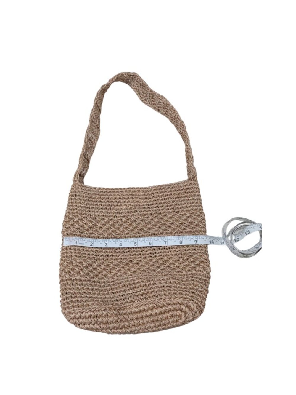 Natural Beige Jute Style Crochet Woven Shoulder Bag Boho Summer Purse - Picture 5 of 6
